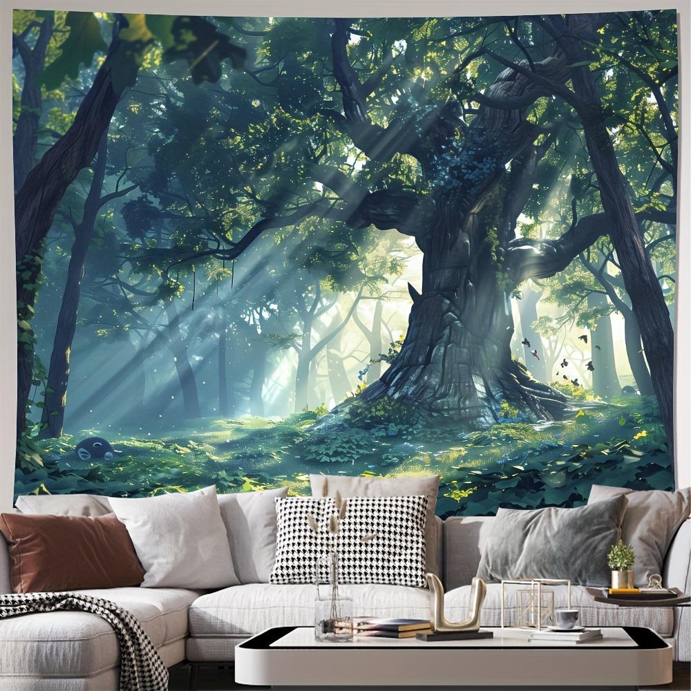 Large Forest Nature Tapestry Boho Wall Hanging Sunlight Jungle Woodland Fantasy Tapestry Art for Living Room Bedroom Decor