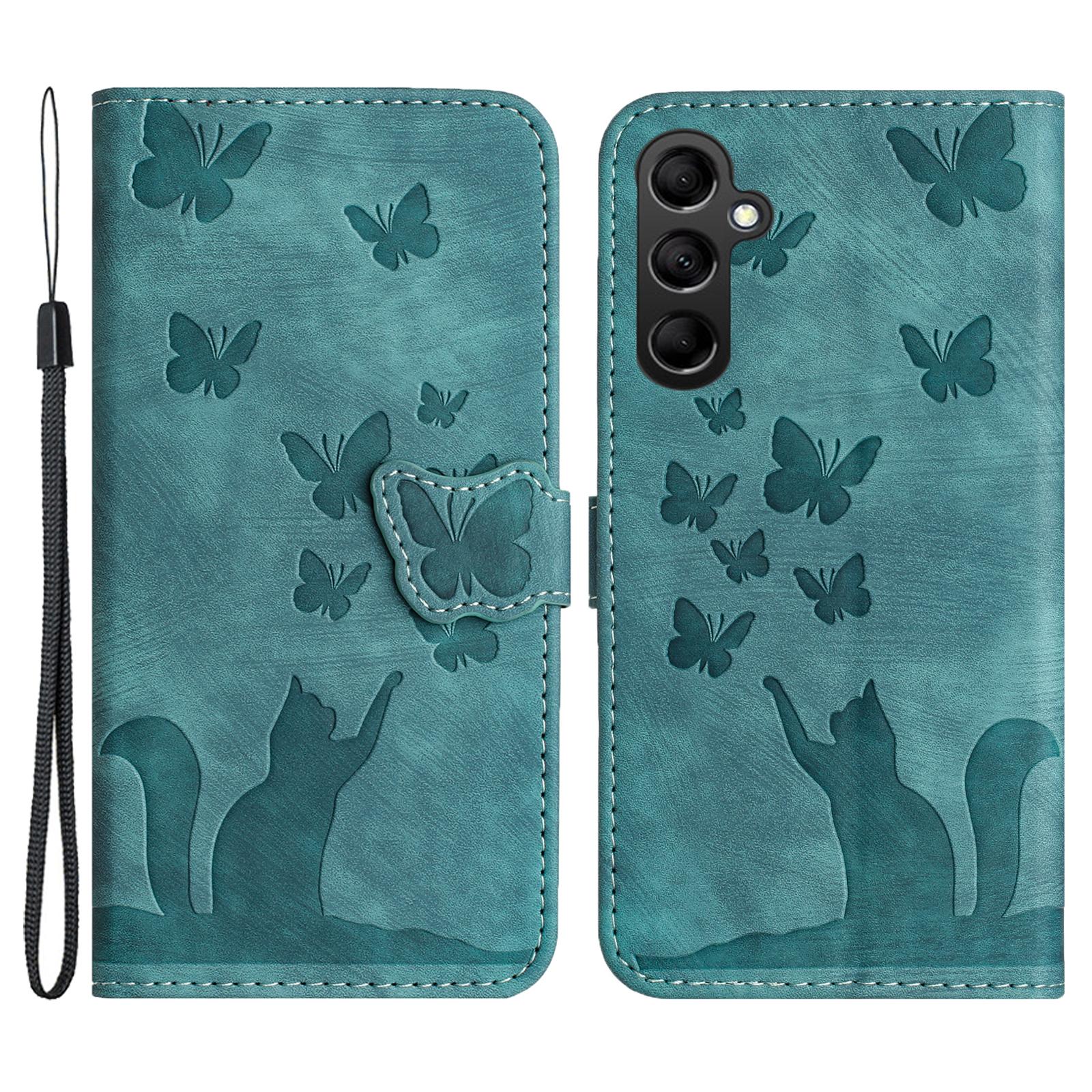 

Чехол для Samsung Galaxy A14 4G/5G, кошелек, кожаный чехол для телефона с рисунком бабочки и кошки Green