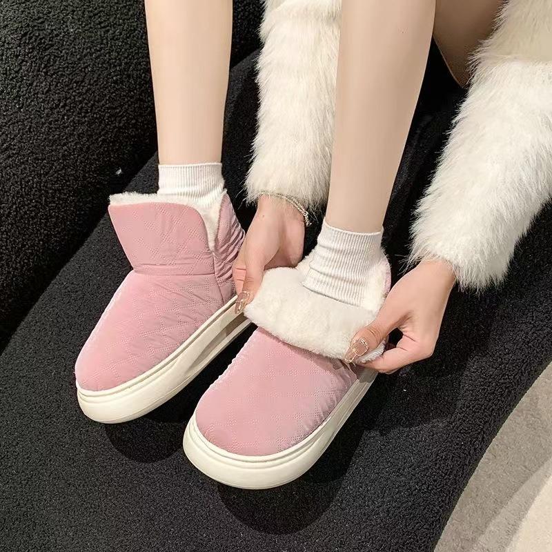 Winter new thickened and velvet women's snow boots personalized plain color fashionable versatile warm outdoor short boots