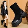 Martin boots women's 2025 autumn and winter new thin and heightened platform short boots thick heel elastic thin boots velvet women's shoes