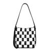Vacation Style Niche Woven Bucket Bag, Women's New Fashionable Black and White Grid Single Shoulder Bag, Crossbody Bag, Large Capacity