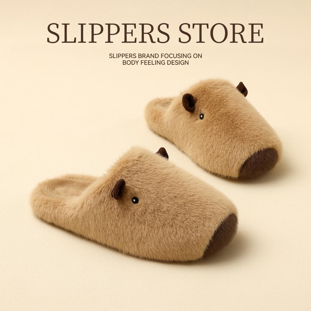 Kapibara Cartoon Cotton Slippers Winter New Bag Head Indoor Cute Home Couple Cotton Mop