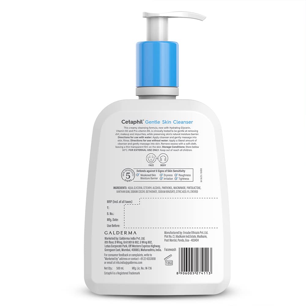Cetaphil Gel de curățare facial hidratant delicat pentru piele uscată normală sensibilă cu niacinamidă și vitamina B5 fără sulfat 500ml