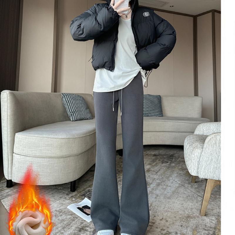 Mikro-flache Hosen für Damen Herbst und Winter Neuer Stil Slim Hängende Kapuzenpullover Lässige Hochtaillierte Hufeisenhosen Plus Samt Sporthosen
