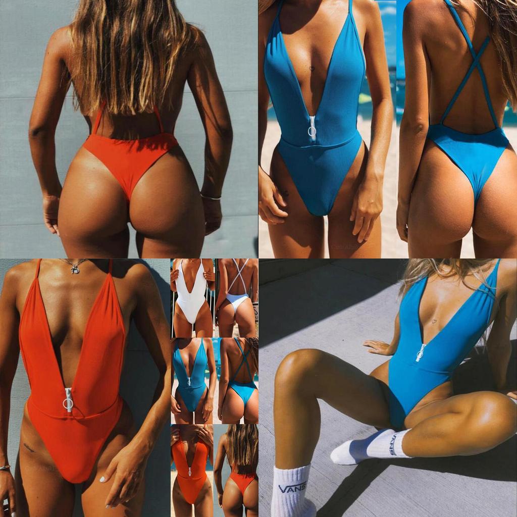 Costume da Bagno Donna Pezzo Unico Set Bikini con Monokini Push-up e Design con Zip