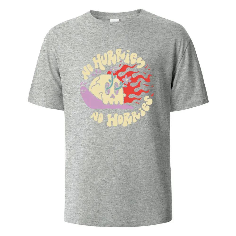 Printed T-shirts For Men No Hurries No Worriew 100% Cotton Summer Breathable Comfortable Tops Short-Sleeved O-neck Men Clothing