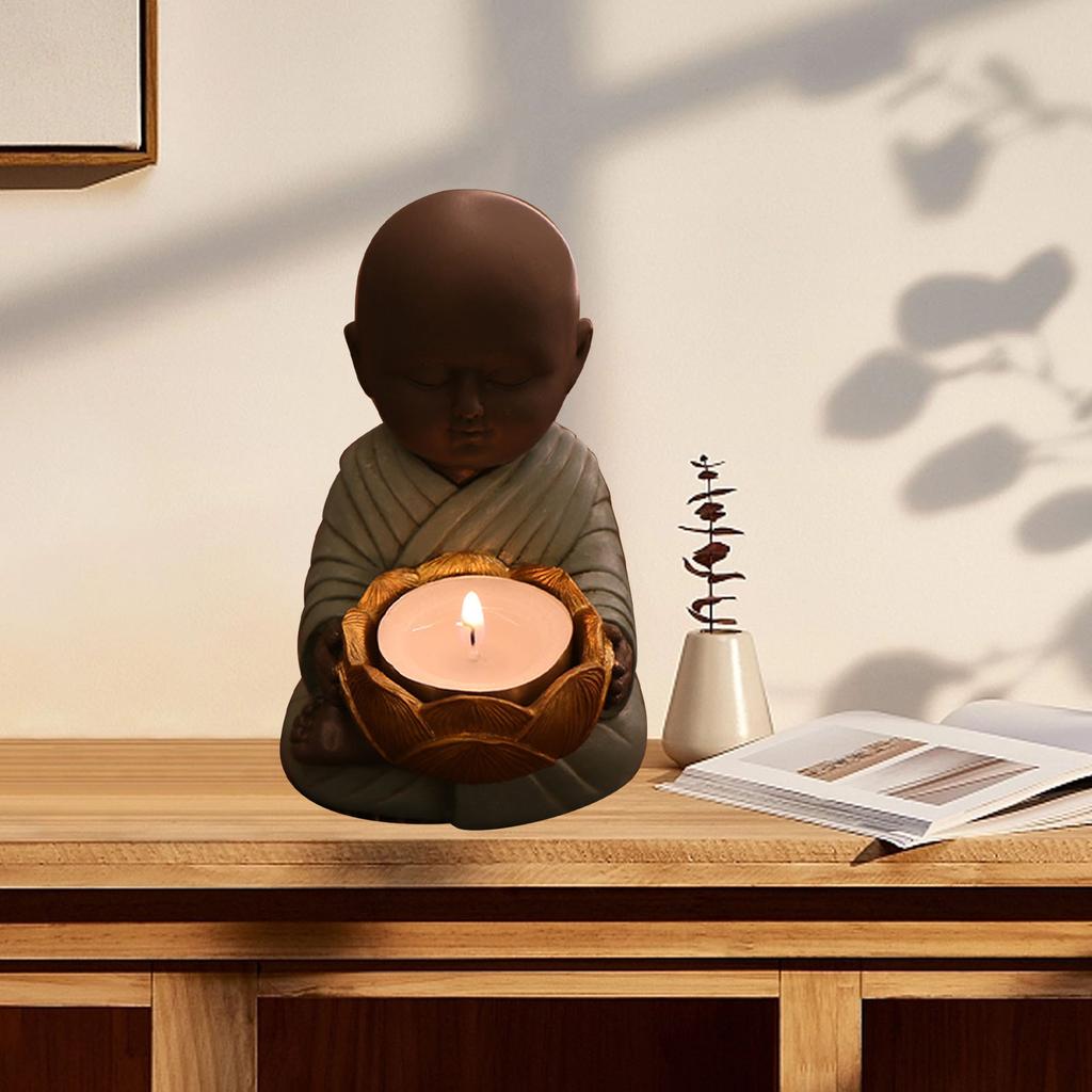 Little Monk Statue Candlestick Holder Vintage Exquisite Decorative Buddha Statue Candle Holder for Home Desktop Outdoor