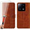 Aizsargvāciņš telefonam priekš Xiaomi 13 + 2 Rūdīti stikli - E.F.CONNECTION - Brūnas ādas efekts