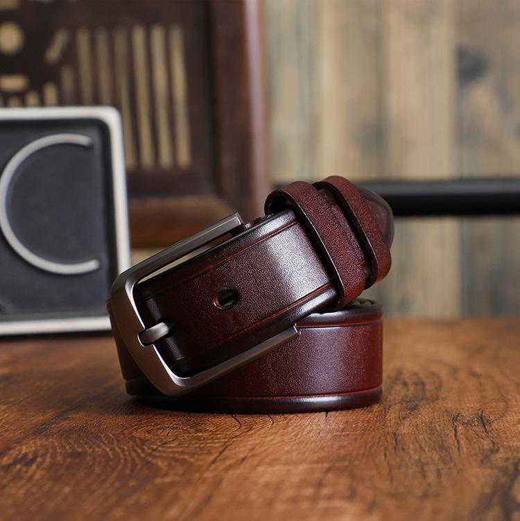 First Layer Cowhide Men'S Leather Belt Simple Casual Retro Style Youth Fashion Versatile Trendy Belt