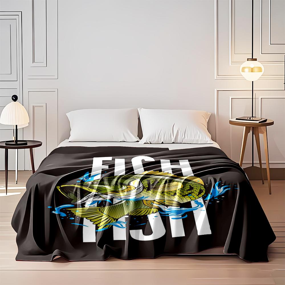 Colorful Bass Fish with Splash Design Flannel blanket for bedroom, living room, sofa, and nap sofas