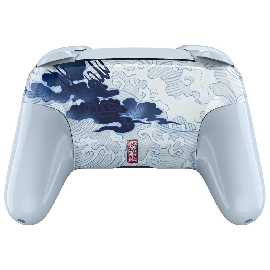 eXtremeRate Handle for Switch Pro DIY Replacement Grip Housing Case Cover with Porcelain Dragon Design for Switch Pro Controller Faceplate/Backplate