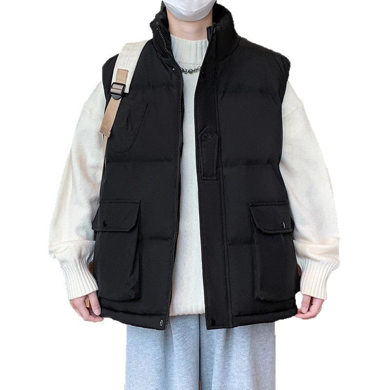 Japanese Retro Multi-pocket Tooling Cotton-padded Clothes, Cotton-padded Clothes, Vests for Men and Women, Thickened Casual Sleeveless Vest In 