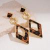 Autumn and winter retro leopard print geometric fan-shaped love silver needle earrings niche earrings