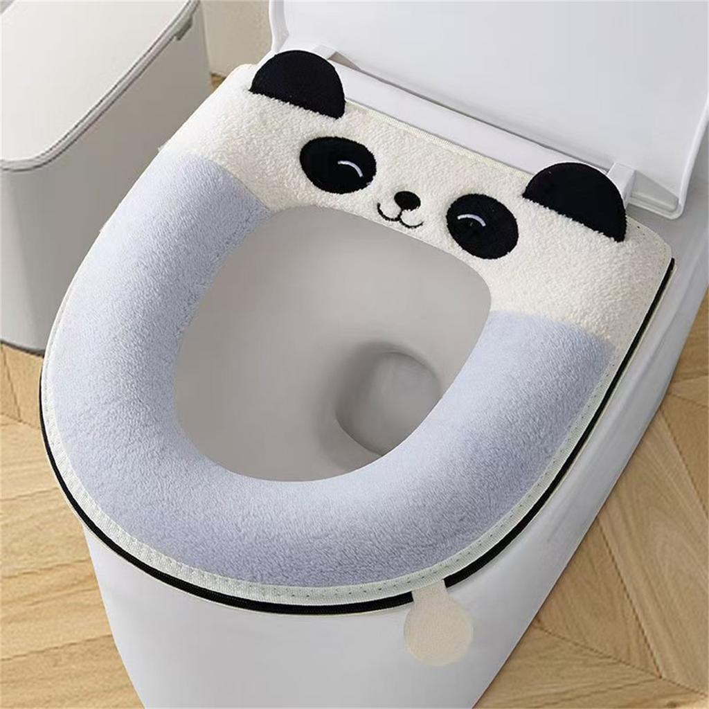 New Autumn and Winter Home Cartoon Toilet Cover Plus Velvet Toilet Seat Cover Thickened Zipper Cartoon Toilet Mat To Protect Pre