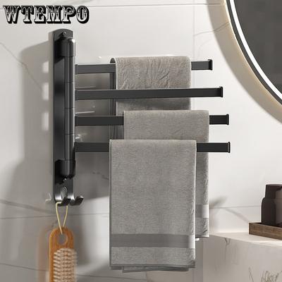36cm Rotating 2/3/4 Bar Bathroom Towel Rack Free Punching Multi-bar Drying Space Aluminum Towel Bar Bathroom Rack Dormitory Rack Kitchen Towel Rack