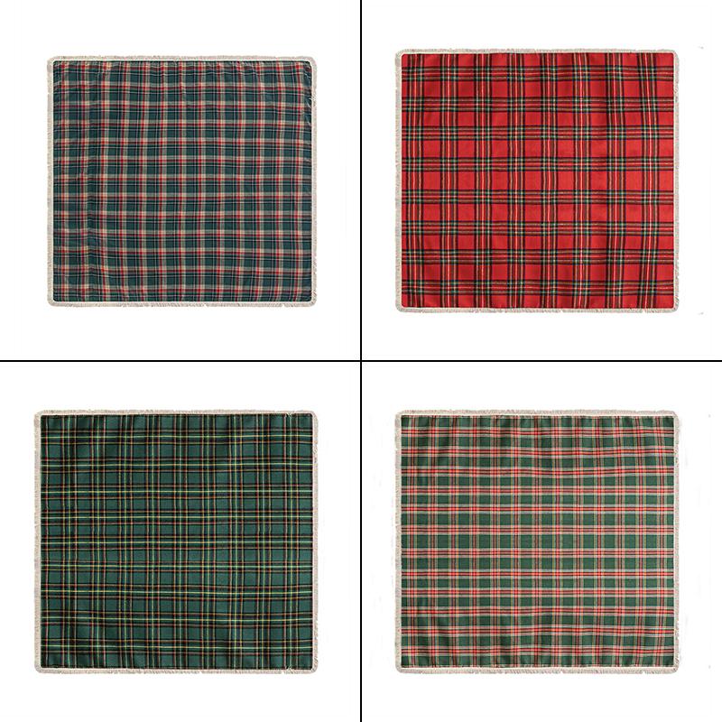 Retro Lattice Christmas Sofa Towel Sofa Cover Nordic Home Decor Tassel Sofa Blanket New Year Xmas Party Anti-Slip Slipcover