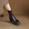 Krazing Pot Microfiber Autumn Winter Shoes Chunky Heels Size 40 Round Toe Zipper Retro Waterproof Stretch Ankle Boots
