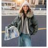 Zaoshan Carving Winter Cotton Jacket  New Fleece Thickened Large Fur Collar Couple Pie Overcomes Short Cotton Jacket