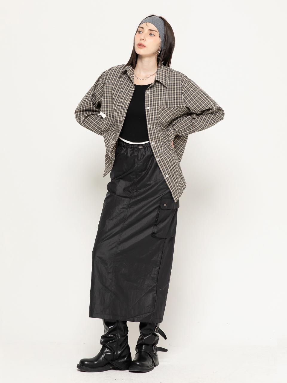More Like It Cover-Up Check Pocket Over Long Shirt Black