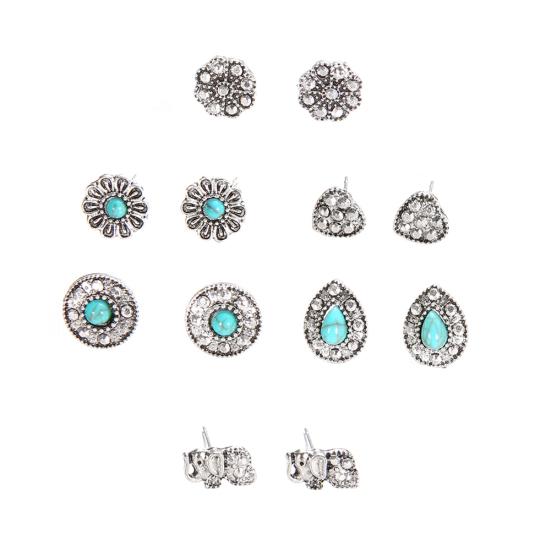 6 par/zestaw Boho słoń miłość serce turkusowe kolczyki sztyfty damska biżuteria na prezent