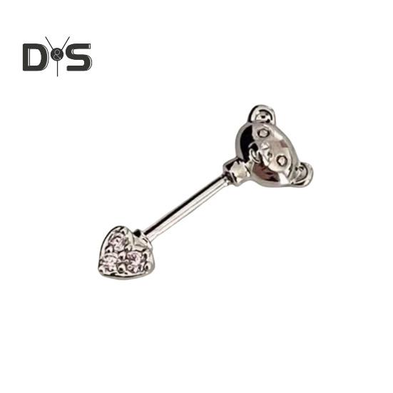 1 PC Boucles d'oreilles à clous Ours de dessin animé et forme de cœur Zircone cubique brillante Boucles d'oreilles pour cartilage pour les soirées en club Anneau de nez sans pas de vis