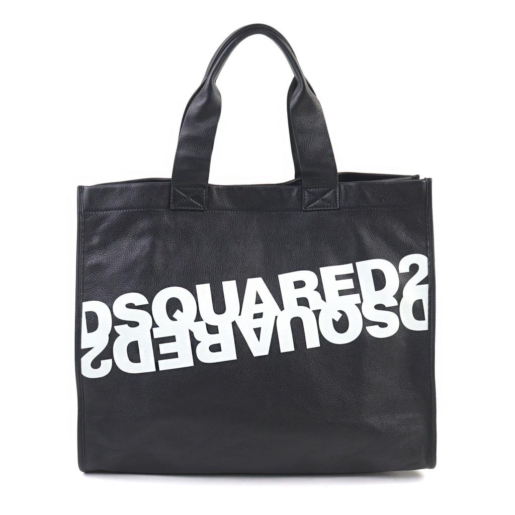 DSQUARED2 Tote Bag Logo print pouch included Black White leather Used