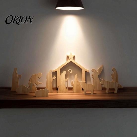 Holy Family Statue for Holiday 13Pcs Wooden Christmas Nativity Scene Set, Mini Figurines, Set Tabletop Manger Decorations Christan Indoor Home Mantel