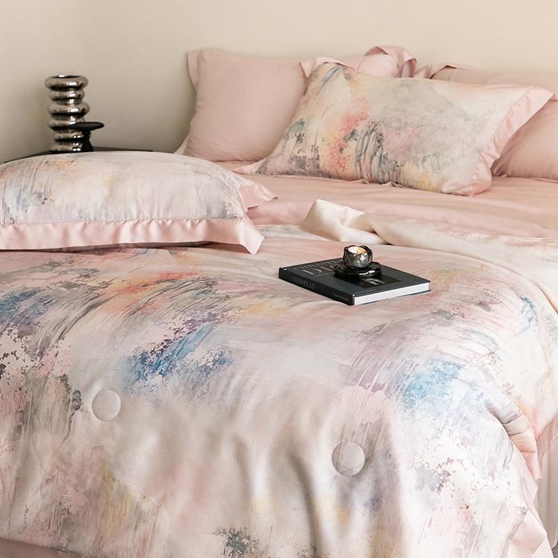 Double-Sided Tencel Summer Quilt Set: 100% Lyocell, Machine Washable, Cool, Thin Blanket