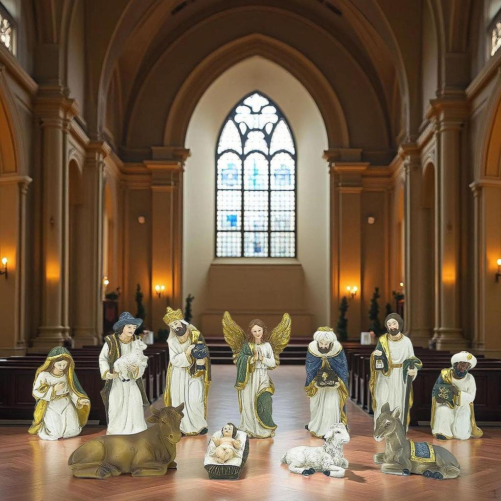 Julekrybbe Sett Resin Figurer Samling Hjem Gaver Juledekorasjon Bordplate Miniatyrer