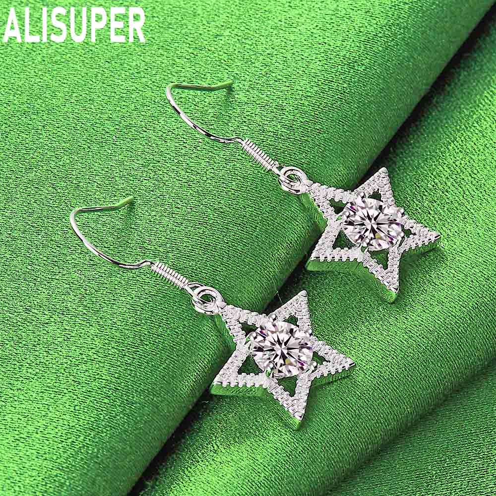 Exquisite 925 Sterling Silver Five-Pointed Star Earrings Set With AAA Zircon - Stylish Evening Jewelry