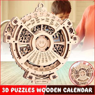 3D-Puzzles aus Holz, Mini, einzigartiger ewiger Kalender, mechanische Übertragung, Schnitzerei, Lasergravur, Kalender, Geschenkspielzeug