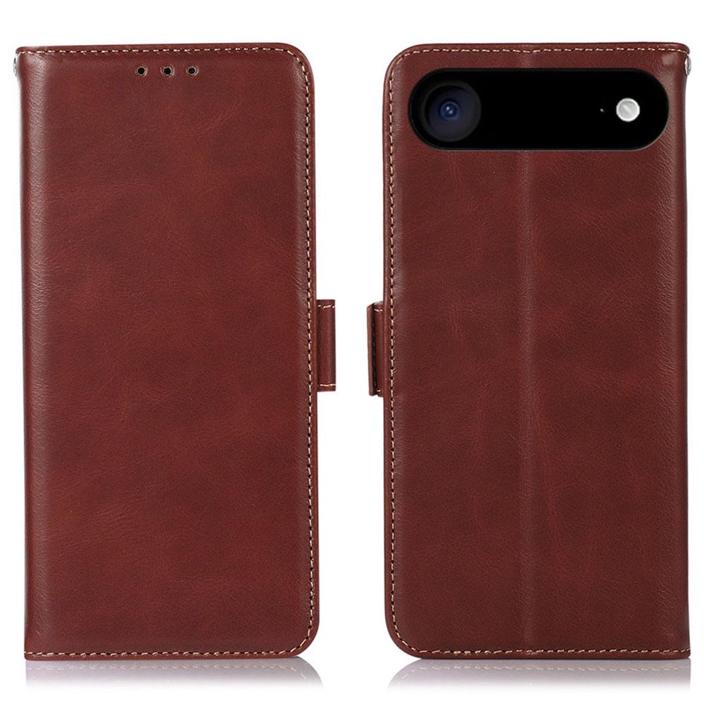 

For iPhone 17 Air Case RFID Blocking Genuine Cow Leather Wallet Phone Cover Brown