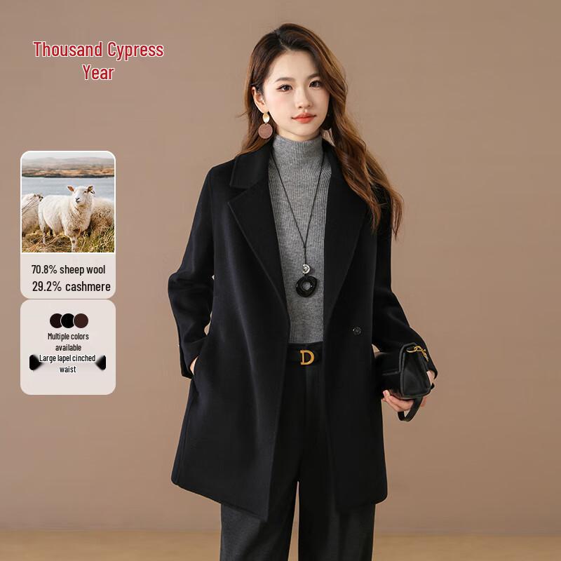

Qianbainian Women s Mid-Length Lapel Belted Wool & Cashmere Coat XL