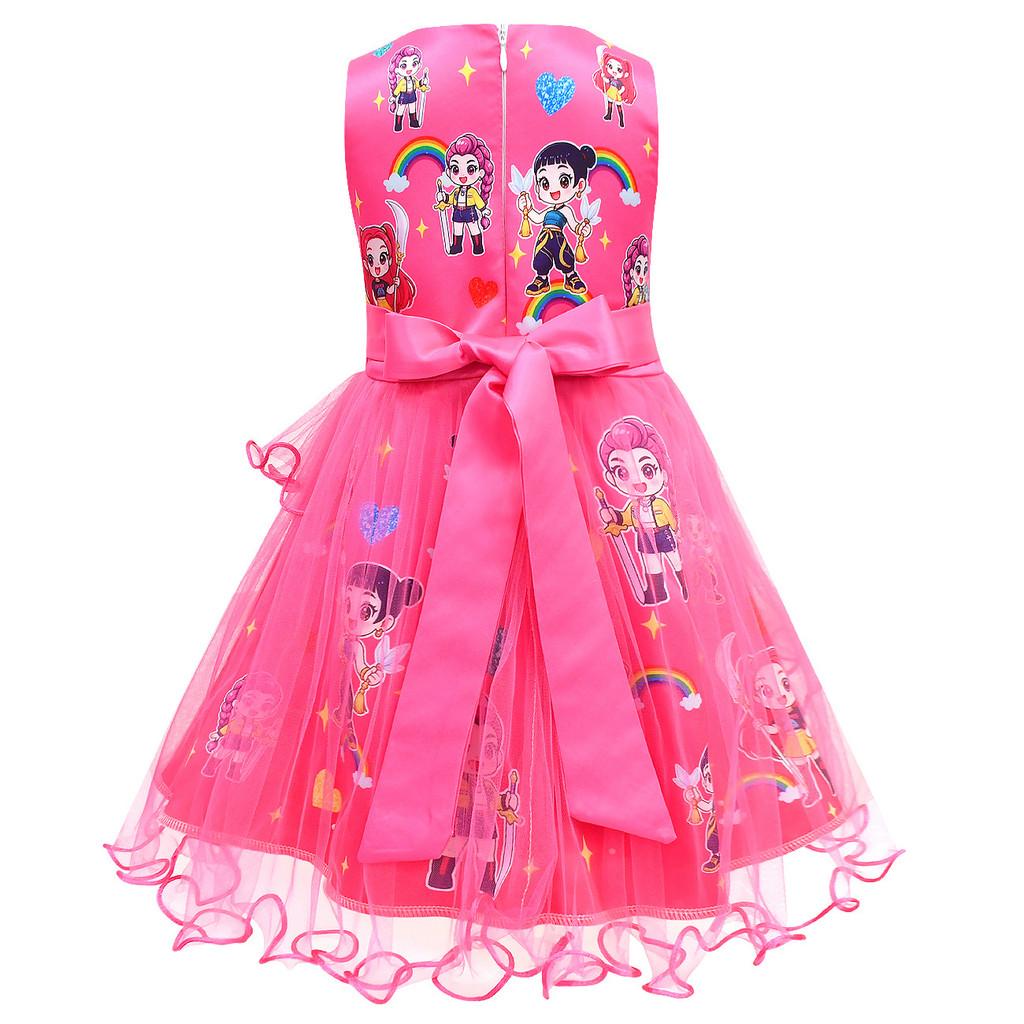 82993 Kid Girls Kpop Demon Hunters Sleeveless Bow Mesh Dress