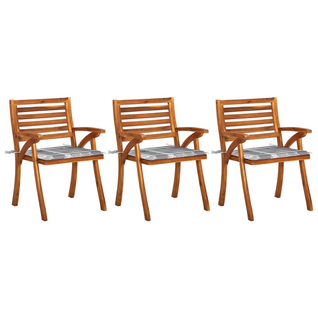 Garden Dining Chairs with Cushions Set of 3 Solid Acacia Wood
