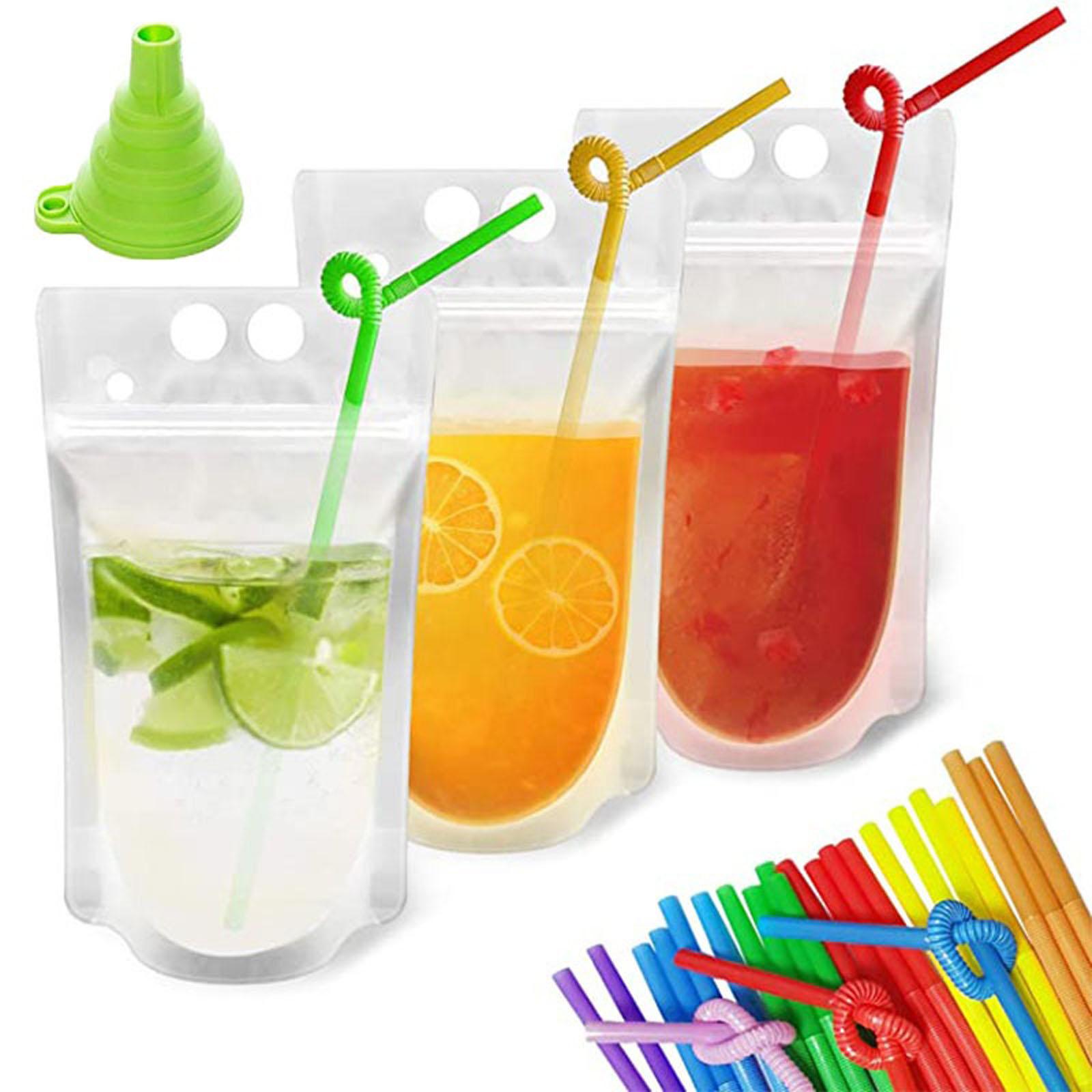 

Transparent 16oz Self-Sealing Beverage Storage Bags - Leakproof for Cold/Hot Drinks, Smoothies, Milkshakes, Juice - Disposable Plastic Drink Pouche One Size