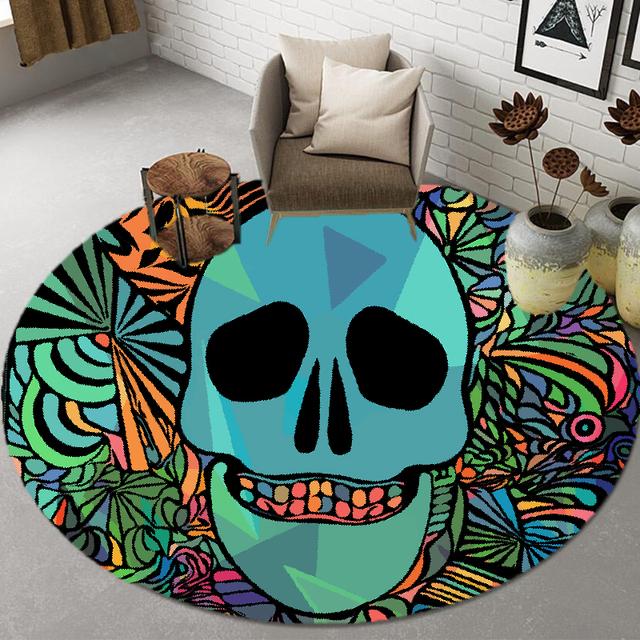 Baby Crawl Cartoon Carpet Modern Floor Mats Skull Mandala Children 'S Room Carpet Bedroom Home Living Room Round Carpet