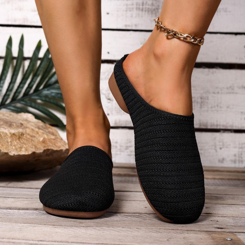 Women’s Closed-Toe Slip-On Hollow Fabric Flat Slide Sandals