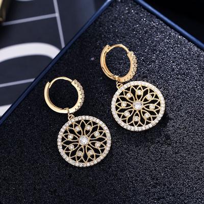 Wedding Real Diamond Earrings For Women 14k Yellow Gold Round Hollow Pure Gemstone Hoop Earring Luxury Fashion Fine Jewelry