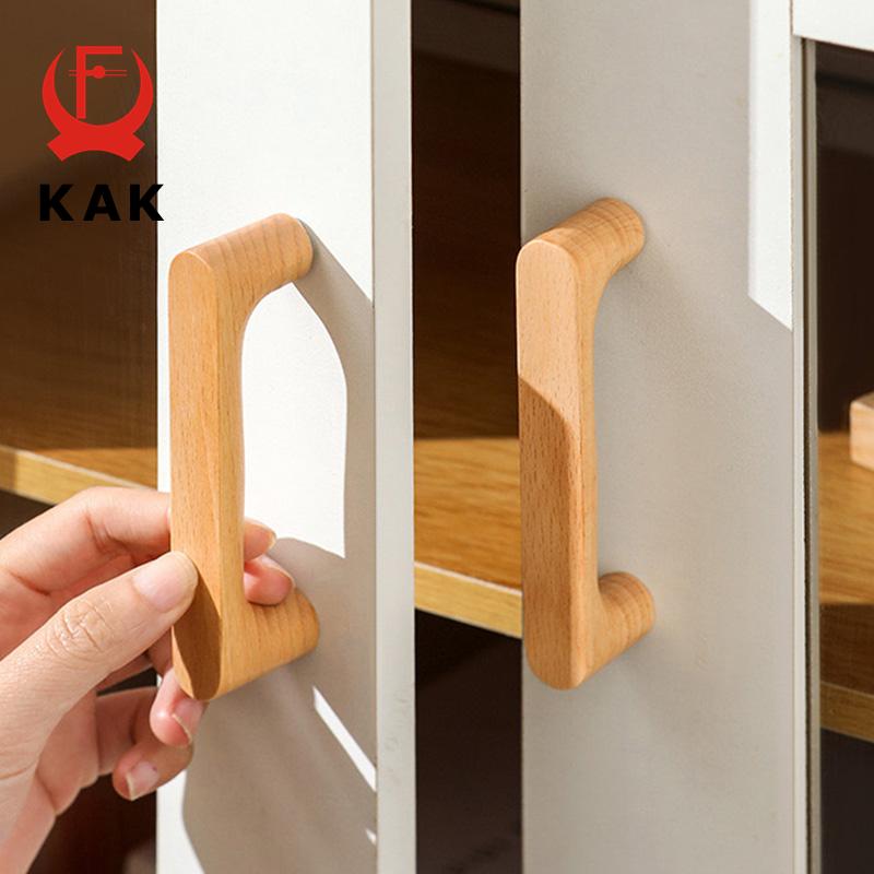 KAK Wooden Cabinet Knobs andl Handles Walnut Kitchen Cabinet Handle Pulls Beech Drawer Knobs Round Furniture Handle Hardware