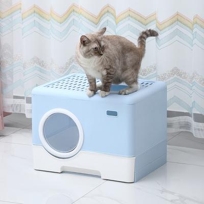 Katzentoilette, voll, halbgeschlossen, Oberseite in der Toilette, übergroßes Deodorant, Katzenbecken