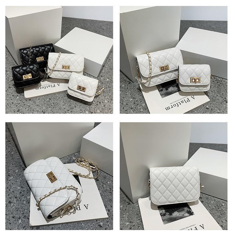 Brighttrust Women's Mini Compact Shoulder Bag, Crossbody, PU Leather with Small Chain (White, Large)