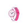 Swatch Flik Flak Feifei Serie Quarzwerk 30 Meter wasserdicht Kinder Schweizer Uhr 31,85*35mm weißes Zifferblatt Kunststoffgehäuse Stoffarmband ZFPNP095