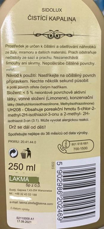 Sidolux płyn do czyszczenia nagrobków i kamienia 250ml