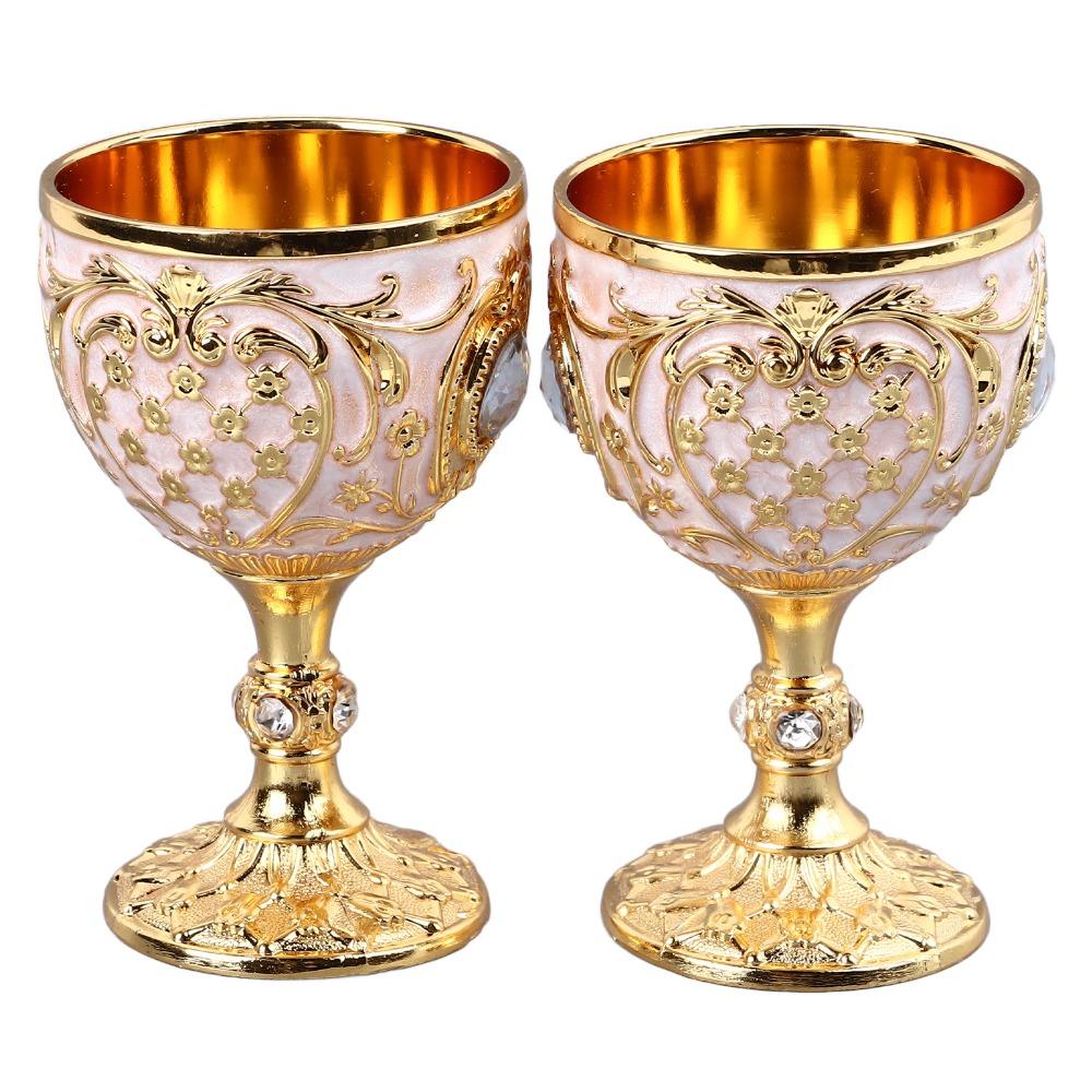 2PCS Small Metal Wine Cup 30ml Capacity Embossed Wine Glass Vintage Goblet Banquet Celebration