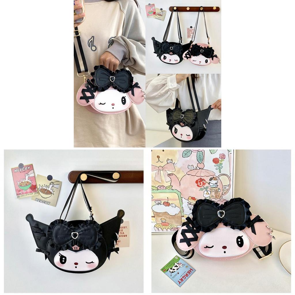 Girl Student Cartoon Kuromi My Melody Nylon Tote Bag With Zipper Closure For Casual Daily Use