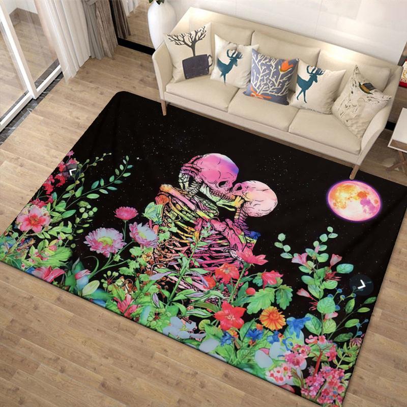 Skull Couple Carpet Rug for Living Room Bedroom Home Sofa Decoration,Kids play Non-slip Floor Mat