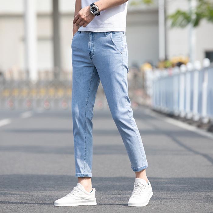 

Мужские эластичные джинсы длиной девять точек - Весенне-летние повседневные брюки прямого кроя 2024 33 светло-синий