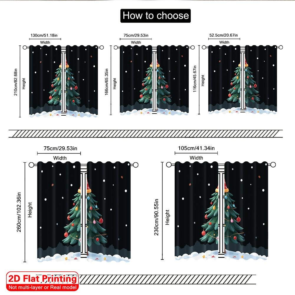 2pcs 2D flat printing Merry Christmas Curtain Retro Christmas Tree Festive Holiday Fabric Without Electricity Family Party Use