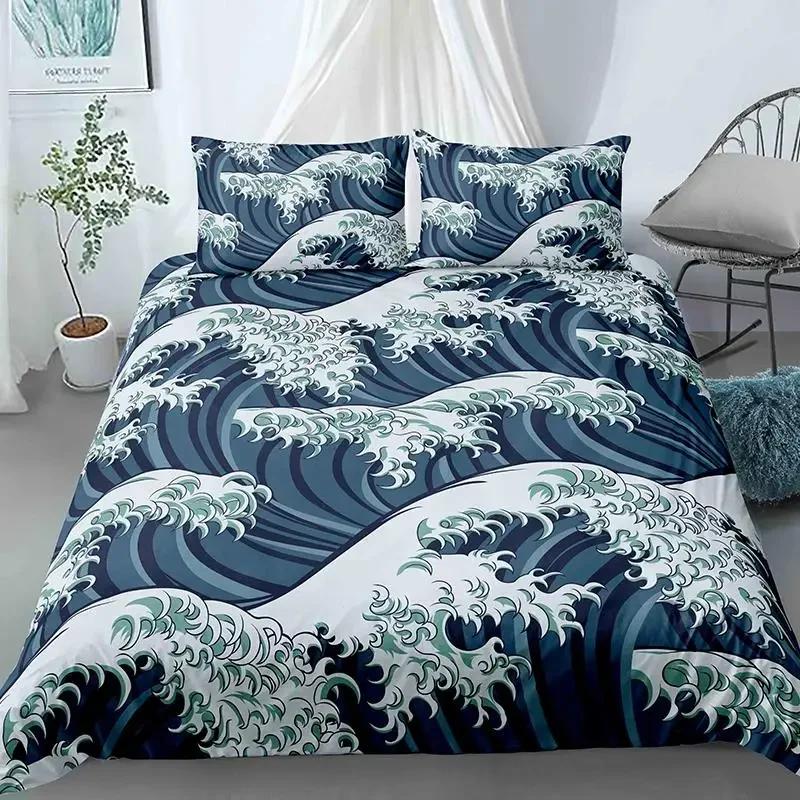 Ozeanwellen Bettbezug-Set Strand mit schäumenden Wellen Einzelbettwäsche-Set Polyester Meeresküste Urlaubsthema Queen King Size Bettdeckenbezug